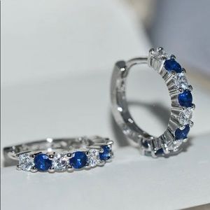 925 sterling silver earrings blue and white stones